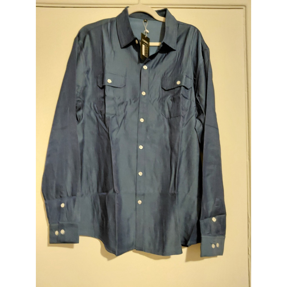 URRU Men's Dark Blue Button Up Long Sleeve Shirt XL NWT